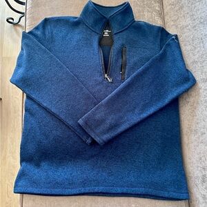 EDDIE BAUER Mens Fleece Sweater Size XXL 1/4 Zip Pullover Heather Navy Blue